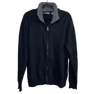 Oscar de la Renta Gray Full Zip Sherpa Collar Knit Cardigan Sweater‎ Medium Cozy